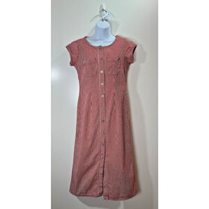 Isabella Bird Women’s Denim Midi Dress Size S 4 P Red Railroad Stripes Preppy‎